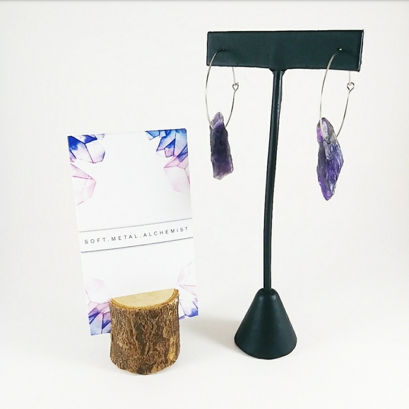 Soft.Metal.Alchemist Jewelry -  Raw Amethyst Crystal Wine Glass Earring Hoops 